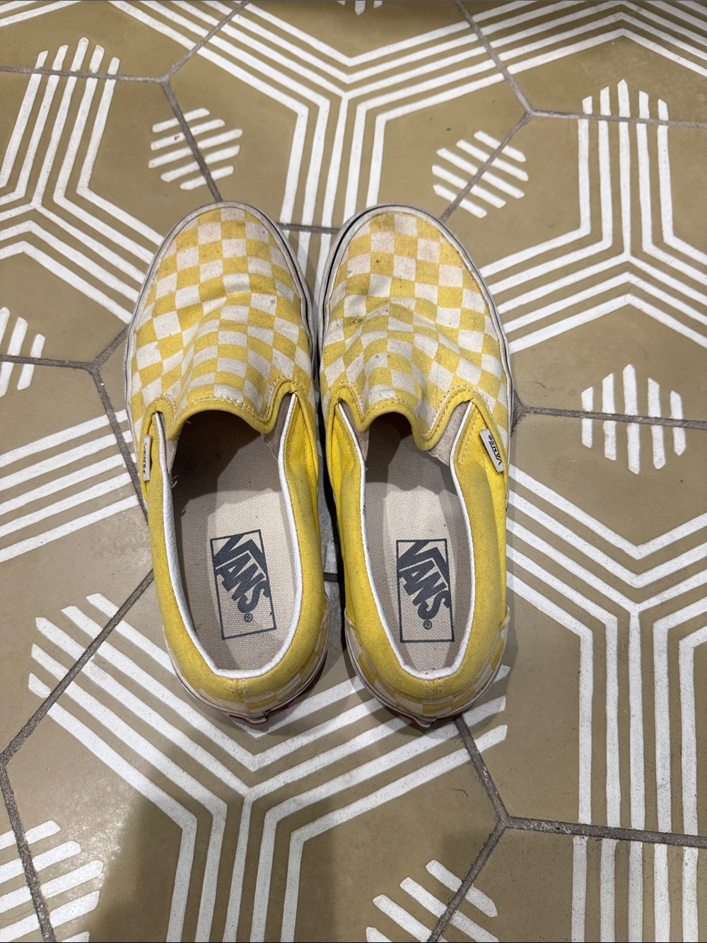 Vans Kids Yellow and White Checkerboard Slip-On Sneakers